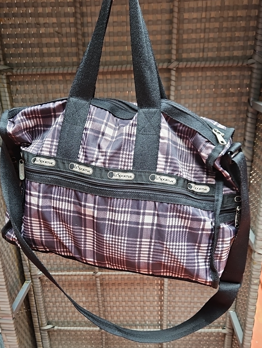 Lesportsac Black  Plaid Travel Duffel